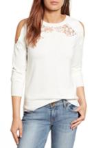 Petite Women's Halogen Lace Detail Cold Shoulder Sweater P - Ivory