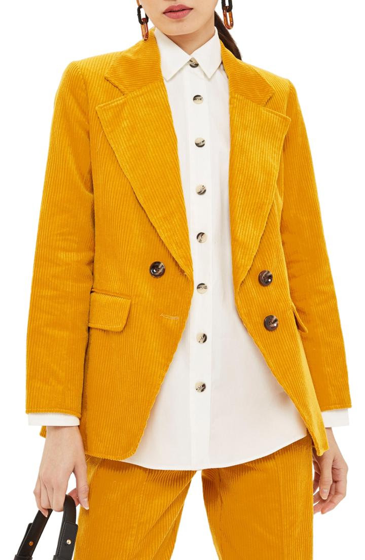 Women's Topshop Corduroy Blazer Us (fits Like 0-2) - Yellow