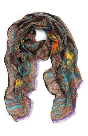 Women's Etro Harlem Print Cashmere Scarf, Size - Orange