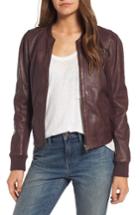 Women's Hinge Shrunken Leather Bomber Jacket - Burgundy