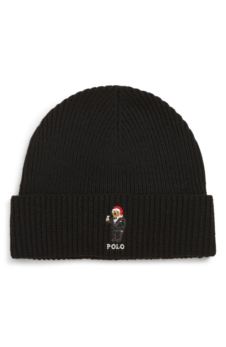 Men's Polo Ralph Lauren Santa Hat Martini Bear Beanie - Black