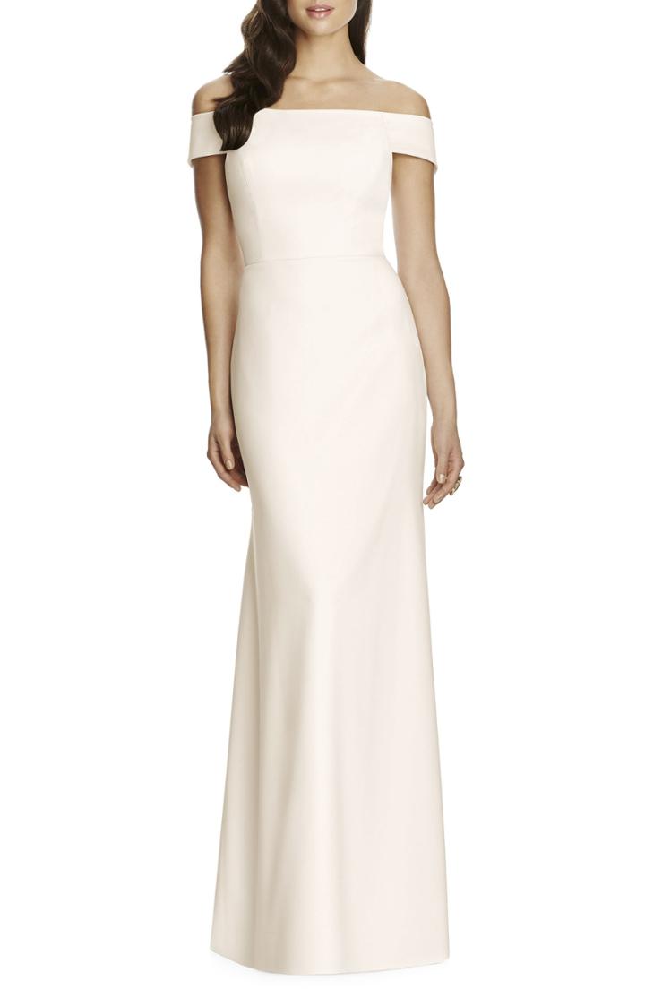 Women's Dessy Collection Off The Shoulder Crepe Gown (similar To 14w) - Ivory