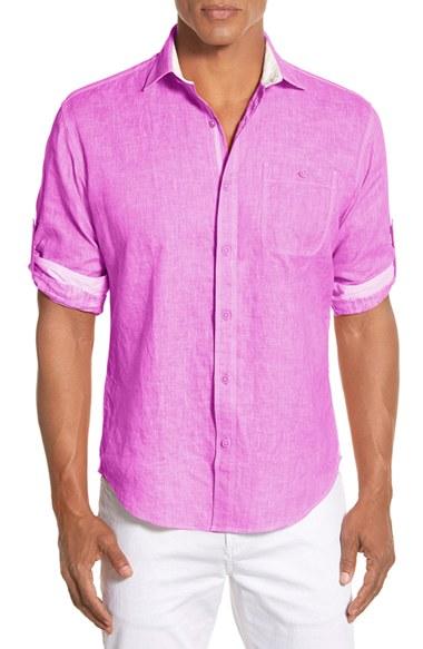 Men's Bugatchi Shaped Fit Solid Sport Shirt - Pink