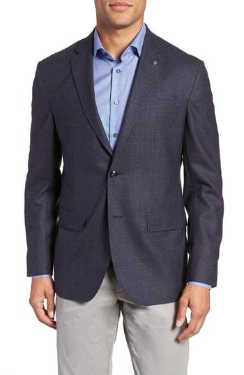 Men's Ted Baker London Konan Trim Fit Microcheck Wool Sport Coat R - Blue
