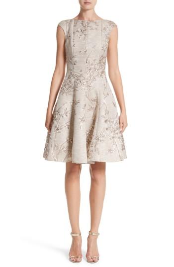 Women's Talbot Runhof Metallic Twig Jacquard Dress - Metallic