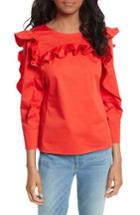 Women's Rebecca Taylor Ruffle Stretch Cotton Blouse - Red