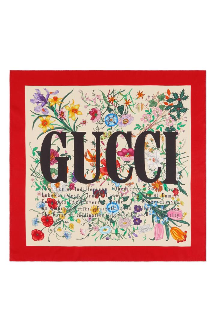 Women's Gucci Flora City Square Silk Scarf, Size - Red