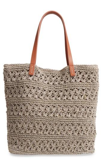 Nordstrom Packable Raffia Crochet Tote - Grey