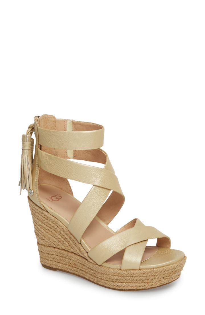 Women's Ugg Raquel Platform Wedge Sandal .5 M - Metallic