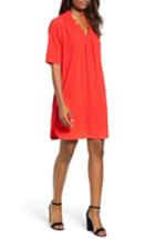 Women's Bobeau Pleat Front Curved Hem Shirtdress - Red