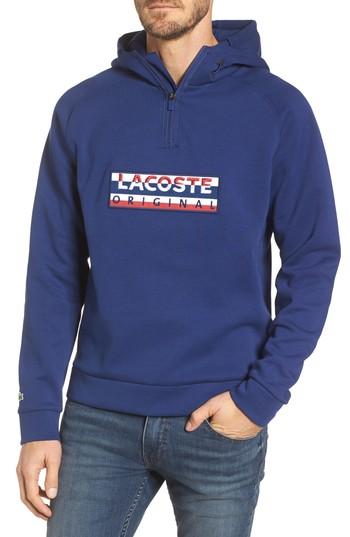 Men's Lacoste Quarter Zip Fleece Hoodie (m) - Blue