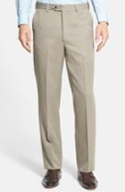 Men's Berle Self Sizer Waist Flat Front Wool Gabardine Trousers X 32 - Beige