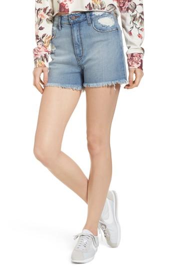 Women's Bp. High Waist Distressed Denim Shorts - Blue