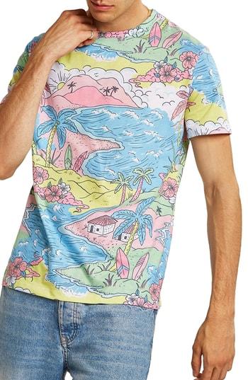 Men's Topman Classic Fit Beach Shirt - Blue