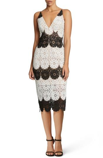 Women's Dress The Population Vera Crochet Stripe Sheath Dress - Black