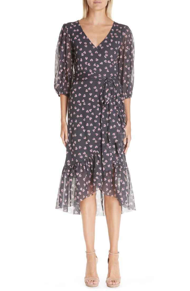 Women's Ganni Floral Print Wrap Dress Us / 36 Eu - Blue