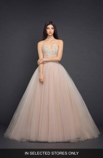 Women's Lazaro Beaded Tulle Ballgown, Size In Store Only - Pink