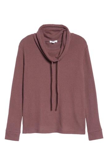 Women's Socialite Cowl Neck Waffle Knit Top - Burgundy