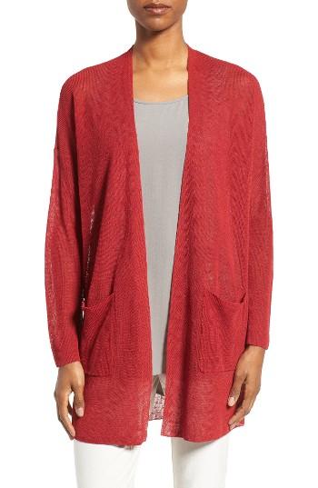 Women's Eileen Fisher Organic Linen Blend Long Cardigan, Size - Red
