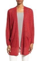 Women's Eileen Fisher Organic Linen Blend Long Cardigan, Size - Red