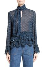 Women's See By Chloe Tie Neck Ruffle Hem Blouse Us / 42 Fr - Blue