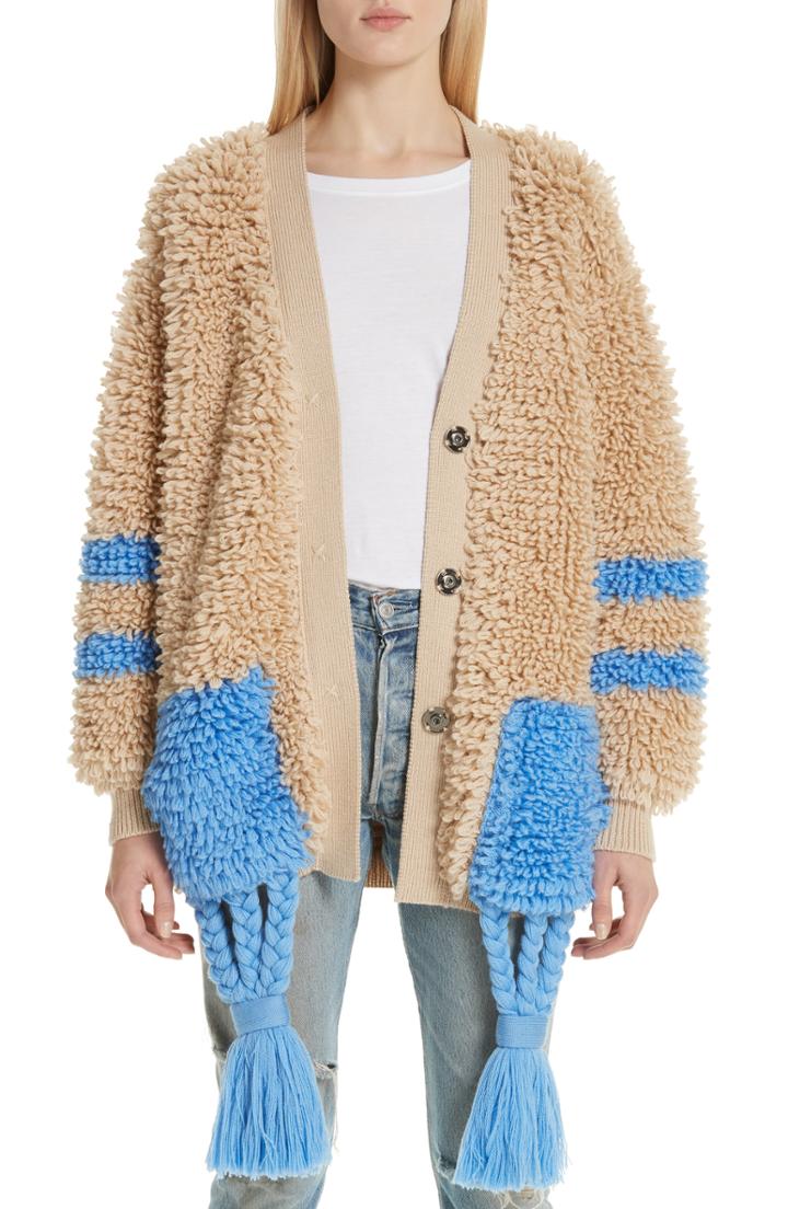 Women's Off-white Tassel Hem Logo Wool Cardigan Us / 38 It - Beige