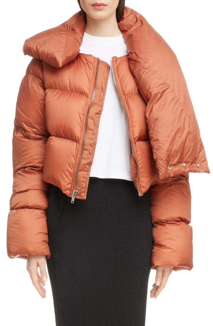 Women's Rick Owens Down Fill Crop Puffer Coat Us / 42 It - Orange