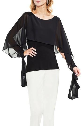 Women's Vince Camuto Tie Cuff Chiffon Overlay Blouse, Size - Black