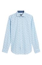 Men's Bugatchi Shaped Fit Zigzag Floral Sport Shirt, Size - Blue