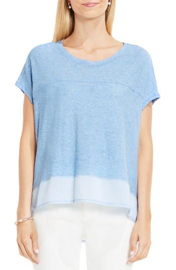 Women's Two By Vince Camuto Mixed Media Step Hem Tee, Size - Blue