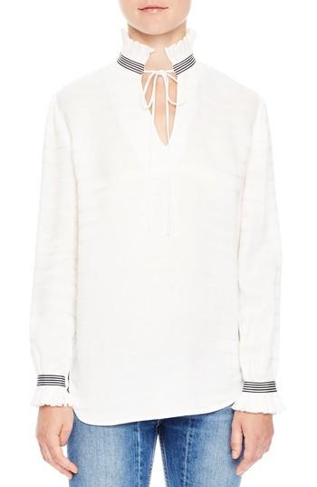 Women's Sandro Pleat Honeycomb Tie Neck Top - White
