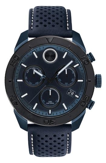 Men's Movado Bold Sport Chronograph Leather Strap Watch, 44mm
