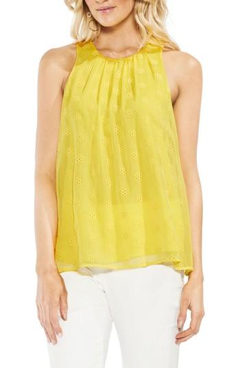 Women's Vince Camuto Embroidered Eyelet Gauze Blouse, Size - Yellow