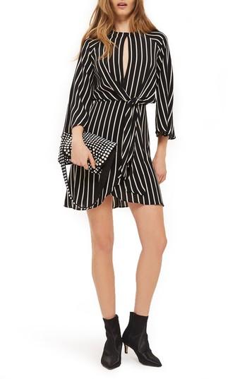 Women's Topshop Stripe Knot Front Minidress Us (fits Like 0-2) - Black
