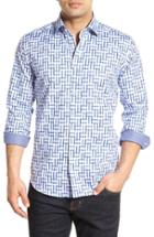 Men's Bugatchi Shaped Fit Geo Print Sport Shirt - Blue