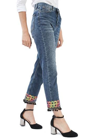 Women's Topshop Embellished Hem Straight Leg Jeans