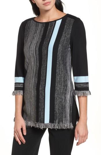 Women's Ming Wang Fringe Trim Knit Tunic - Grey