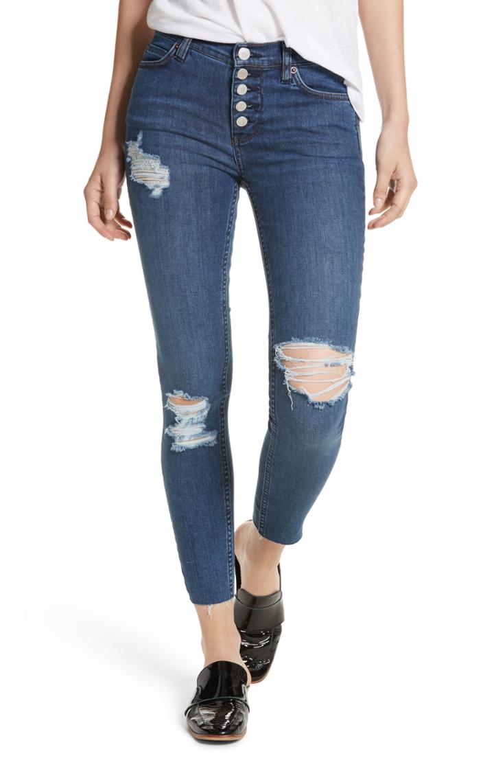 Women's We The Free By Free People Reagan Destroyed Crop Skinny Jeans - Blue