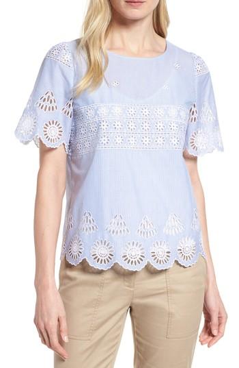 Women's Nordstrom Signature Short Sleeve Eyelet Top - Blue