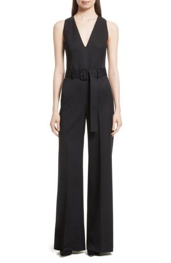 Women's Theory Tuxedo Wool Belted Jumpsuit - Black