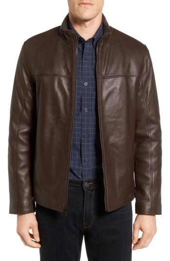 Men's Cole Haan Lambskin Leather Moto Jacket - Brown