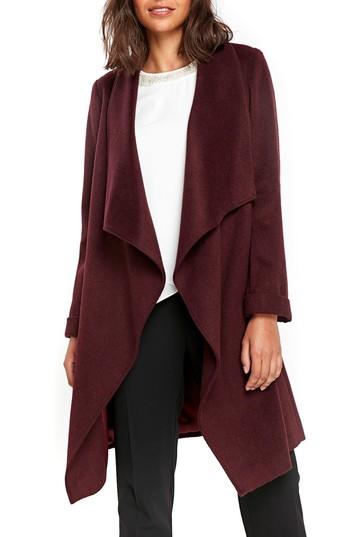 Petite Women's Wallis Drawn Waterfall Coat P Us / 12p Uk - Burgundy