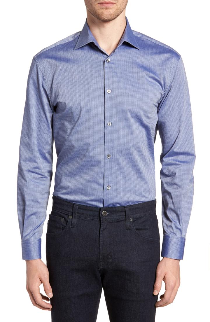 Men's John Varvatos Star Usa Regular Fit Stretch Print Dress Shirt R - Blue