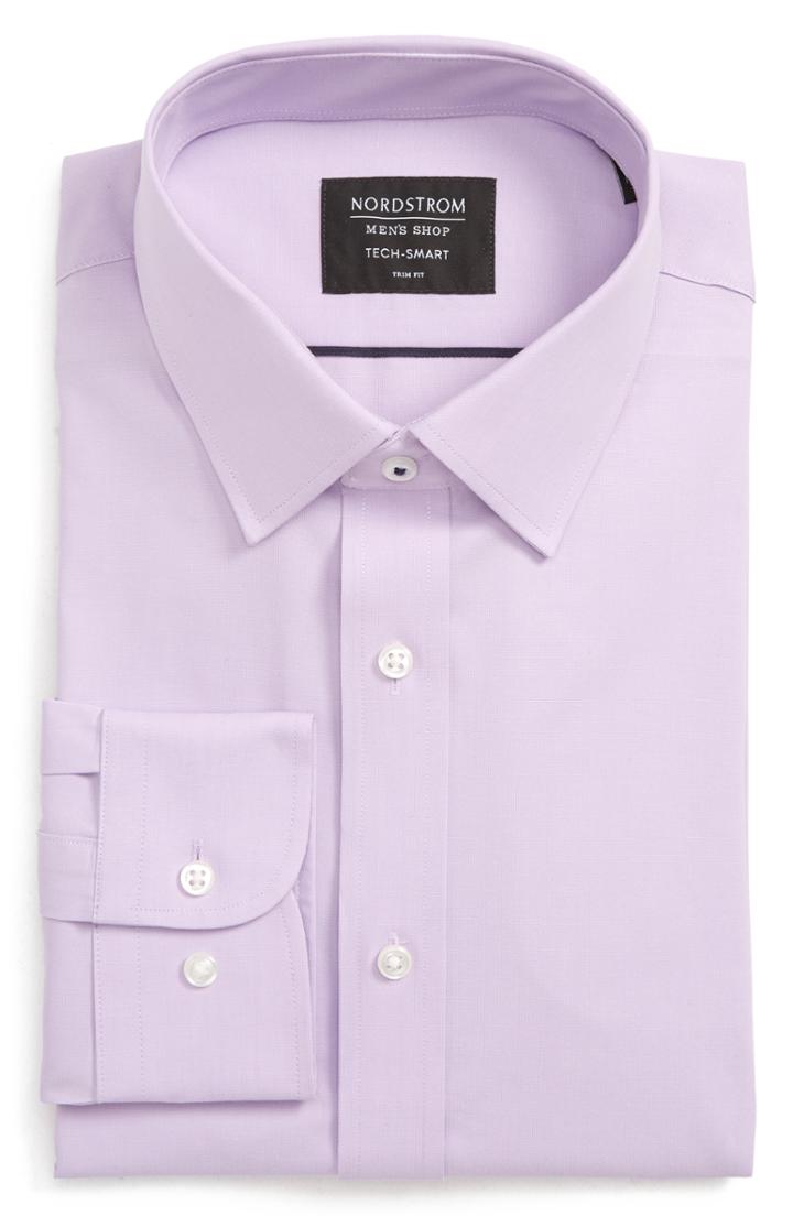 Men's Nordstrom Men's Shop Tech-smart Trim Fit Stretch Pinpoint Dress Shirt .5 - 32/33 - Purple