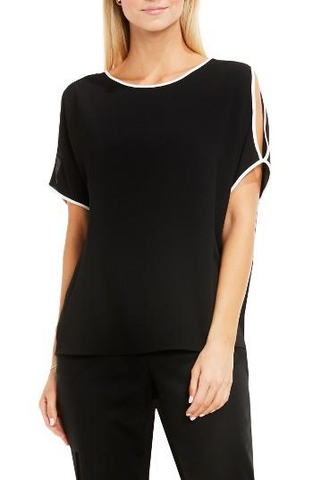 Women's Vince Camuto Contrast Trim Cold Shoulder Blouse - Black