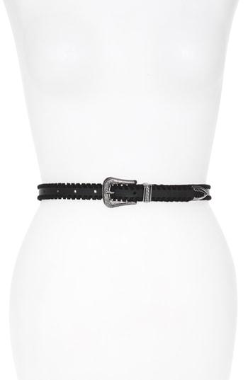 Women's Rebecca Minkoff Whipstitch Leather Belt - Black/ Nickel