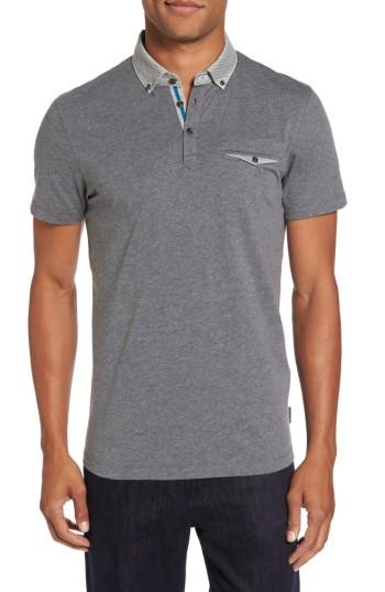 Men's Ted Baker London Woven Collar Polo (xxl) - Grey