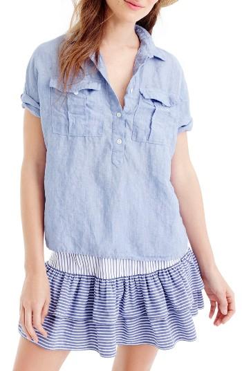 Women's J.crew Cross Dyed Irish Linen Popover Shirt - Blue