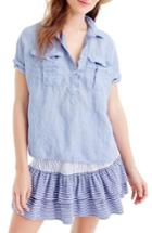 Women's J.crew Cross Dyed Irish Linen Popover Shirt - Blue