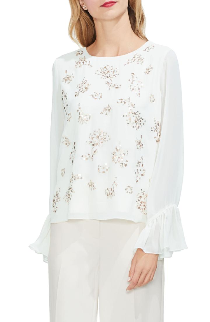 Women's Vince Camuto Bell Sleeve Embellished Blouse, Size - White